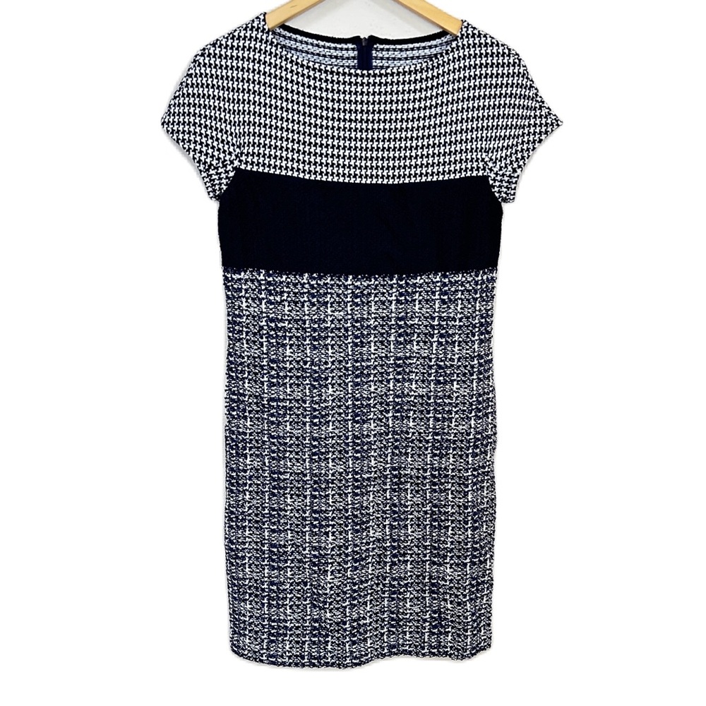 ST JOHN Navy Blue Ivory Dress Color Block Knit Women’s Sz 2‎ NWOT
